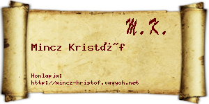 Mincz Kristóf névjegykártya